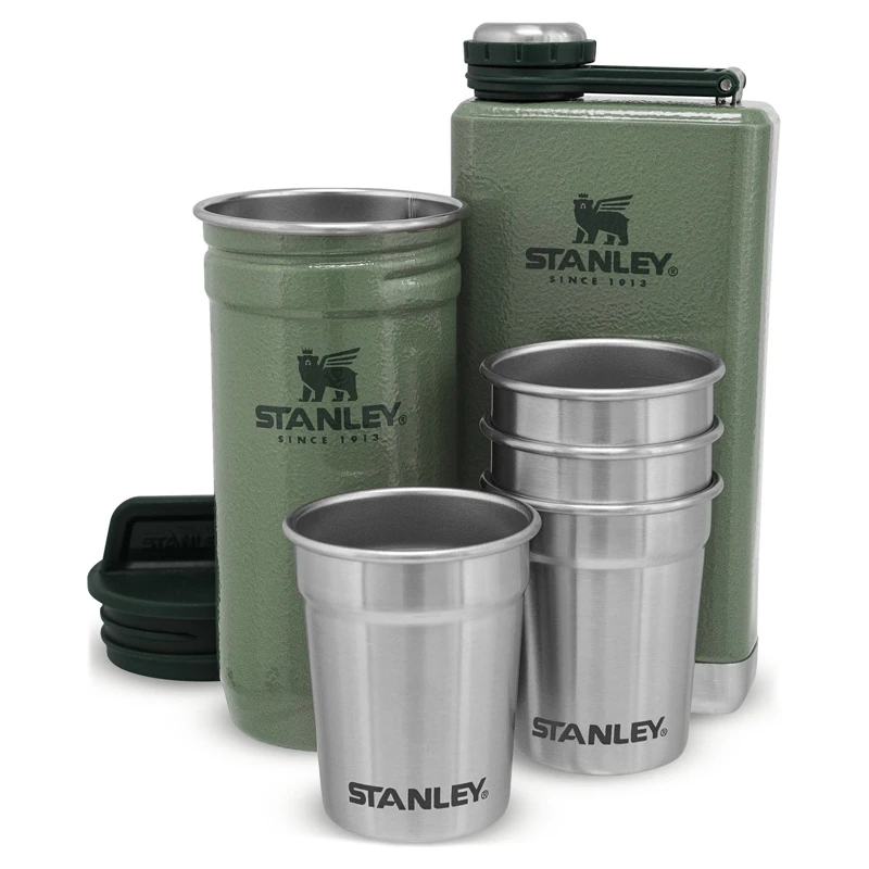 Stanley The Pre-Party Shotglass + Flask Set - Hammertone Green 1 Stanley The Pre-Party Shotglass + Flask Set - Hammertone Green